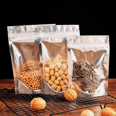 Saco de alimento de alumínio de folha de alumínio refeitável armazenamento de doces biscoitos nozes chá saco de zíper vertical com janela transparente