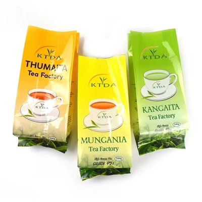 Impressão personalizada laminada 240g 500g Saco de plástico à prova d'água Bolsa de volta Folia de selo de qualidade alimentar Sacos de embalagem de chá Gusset lateral