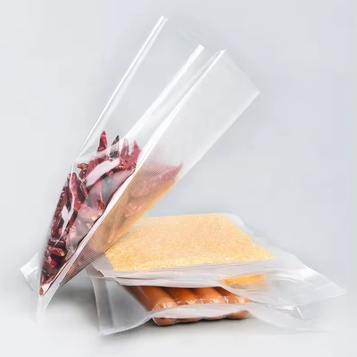 Sacos de vedação de vácuo transparente de trabalho pesado em relevo para poupança de alimentos Embalagens de plástico de nylon Saco de vedação de vácuo transparente grande