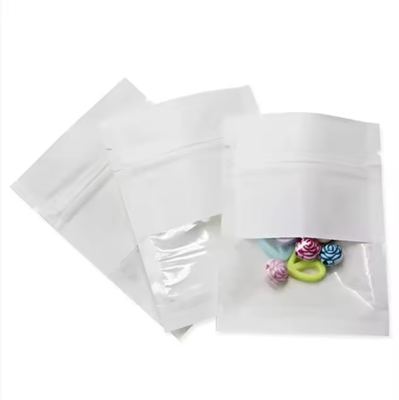 Small Resealable Three Side Seal White Brown Kraft Paper Bags Zipper Pouches With Clear Window