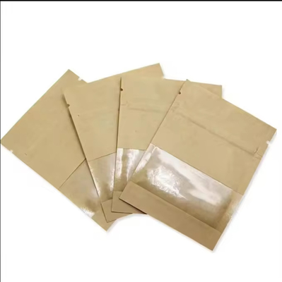 Small Resealable Three Side Seal White Brown Kraft Paper Bags Zipper Pouches With Clear Window