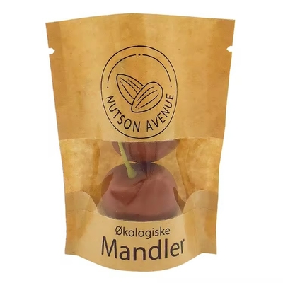 Saco de embalagem de alimentos Impressão personalizada de papel Kraft Gravura Impressão de fecho de cadeira de rodas Saco de bolso com janela clara