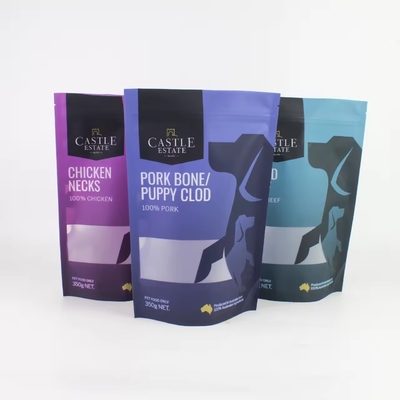 Embalagens de plástico em papel de alumínio revestido e fechado em bolsas de fecho de plástico embalado para cães embalagem de alimentos para animais com janela