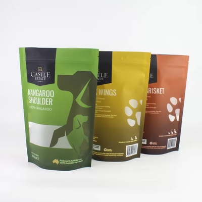 Embalagens de plástico em papel de alumínio revestido e fechado em bolsas de fecho de plástico embalado para cães embalagem de alimentos para animais com janela