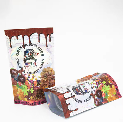 Embalagem de alimentos de açúcar impressa à medida Embalagem de plástico Folha de alumínio Mylar Stand Up Pouch Bag Die Cut Mylar Bag