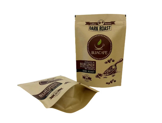 Compostabilidade Biodegradável Standup Flat Bottom Kraft Paper Food Packing Zipper Pouch Custom Impresso Saco de Café Com Valva