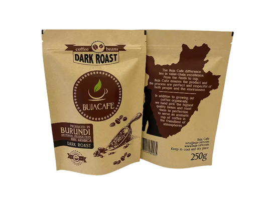 Compostabilidade Biodegradável Standup Flat Bottom Kraft Paper Food Packing Zipper Pouch Custom Impresso Saco de Café Com Valva