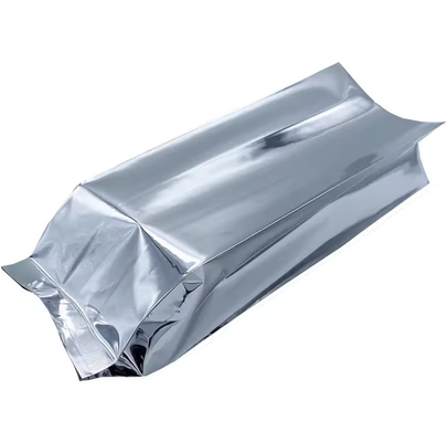 Folha de alumínio de prata brilhante laminada Selo térmico Retro Selo lateral Gusset Embalagem de alimentos Bolsa de grãos de café sacos
