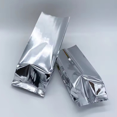 Folha de alumínio de prata brilhante laminada Selo térmico Retro Selo lateral Gusset Embalagem de alimentos Bolsa de grãos de café sacos