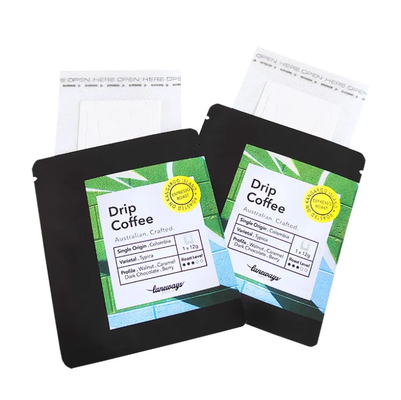 Impressão digital de 3 lados fechados Saco de bolso plano para filtro de café de gotejamento Embalagem de filtro de café pendurado na orelha Saco de café