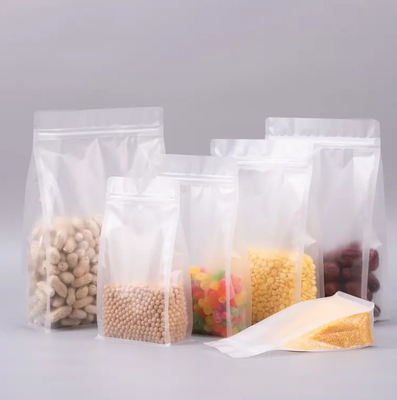 Custom Flat Bottom Eight Side Seal Transparente Transparente Zip Lock Frutas Secas Alimentos Arroz Embalagem de plástico Stand Up Pouch