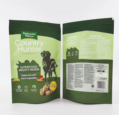 Saco de plástico impresso sob medida tamanho grande 5kg 10kg 15kg Stand Up Pouch Mylar Reusable Zipper Dog Pet Food Packaging Bags