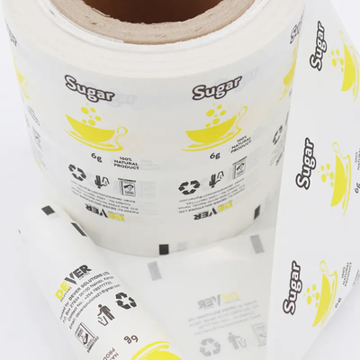 Comércio a retalho de embalagens de plástico personalizadas para alimentos Film laminado de papel de açúcar Saquete de papel de açúcar Film de embalagem automático para venda
