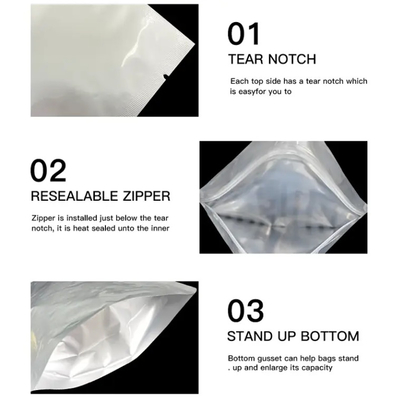 Classe Alimentar de Prata Autoclave de vácuo Aquecimento Sealable Folha de Alumínio Plain Mylar Saco Aberto de embalagem superior Retort Saco de armazenamento de alimentos a granel