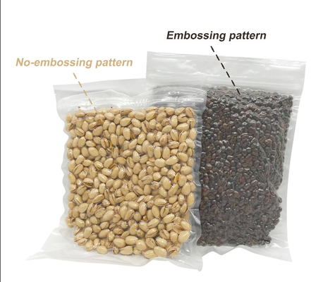 Fábrica OEM armazenamento de alimentos personalizado bolsas de vedação de vácuo de nylon em relevo com fecho duplo
