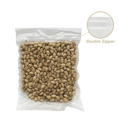 Fábrica OEM armazenamento de alimentos personalizado bolsas de vedação de vácuo de nylon em relevo com fecho duplo