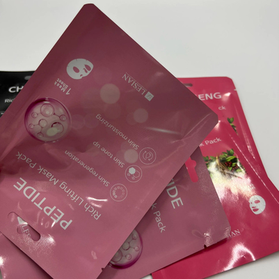 Cosméticos personalizados de alta qualidade Saco de máscara facial Stand-Up Selo de três lados Fácil rasgar Folha de alumínio puro Selo térmico Material PE PET