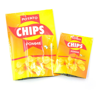 Sacos de plástico laminados amarelos brilhantes de qualidade alimentar para batatas fritas selante térmico folha de alumínio traseiro saco de selante lateral para snack pacote