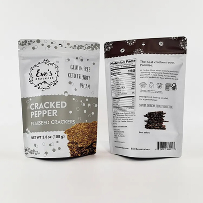 Impressão personalizada 100g 250g 500g Stand Up Pouch Crackers de linhaça resistentes ao odor Zipper sacos de embalagem de alimentos