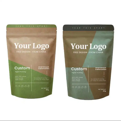 Doypack Ziplock Castanho Branco Kraft Papel Artesanal Sacos de Posição Alimentar Pó de Chá Café Embalagem Bolsas de Zipper