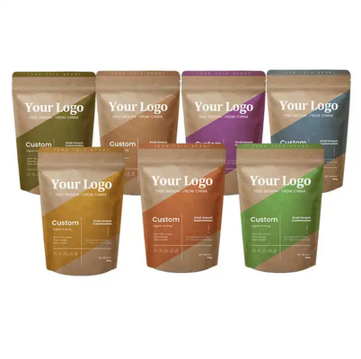 Doypack Ziplock Castanho Branco Kraft Papel Artesanal Sacos de Posição Alimentar Pó de Chá Café Embalagem Bolsas de Zipper