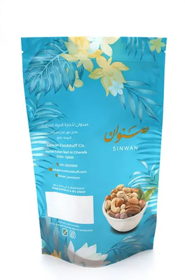 Sacos de plástico personalizados Saco de embalagem de alimentos Folha de plástico de alumínio Mylar Zipper Ziplock Saco Stand Up Pouch Doypack para nozes Snack
