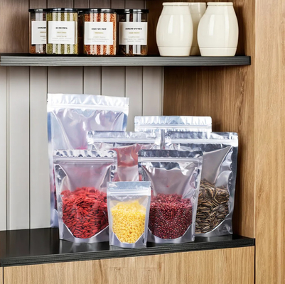 Novo saco de fecho de plástico PE transparente com gravura de prata para imprimir embalagens alimentares para açúcar e geleia
