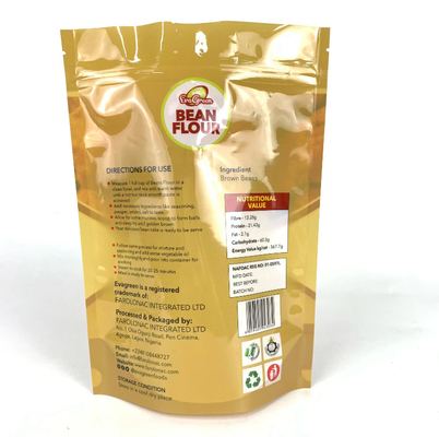 Saco de plástico eco-friendly re-fechável farinha de feijão doces biscoitos lanche embalagem saco de suporte para alimentos