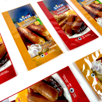 Sacos de selo personalizados Alimentos cozidos Sacos de alimentos congelados Embalagens de plástico Sacos de selo triplo