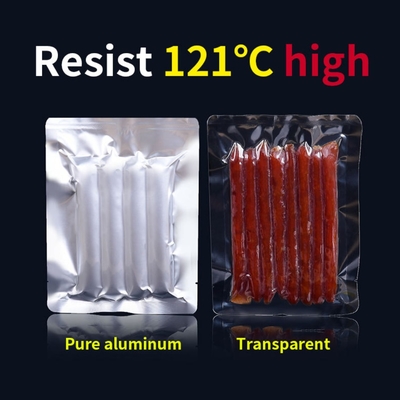 Plástico de qualidade alimentar personalizado, Alumínio puro, Saco a vácuo transparente selado em 3 lados, Saco para cozinhar a vapor, Embalagem para armazenamento de alimentos