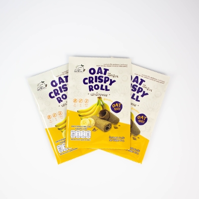 Impressão digital personalizada Lanches tailandeses Banana Aveia Crispy Roll Back Saco selado Embalagem de alimentos de alumínio
