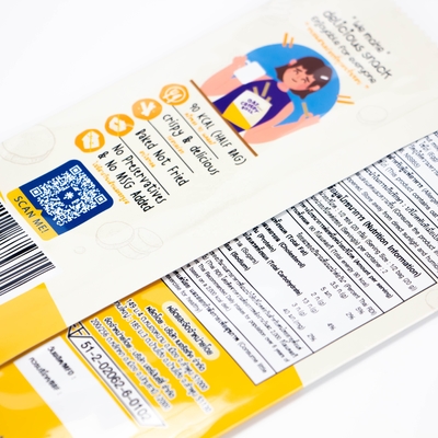 Impressão digital personalizada Lanches tailandeses Banana Aveia Crispy Roll Back Saco selado Embalagem de alimentos de alumínio