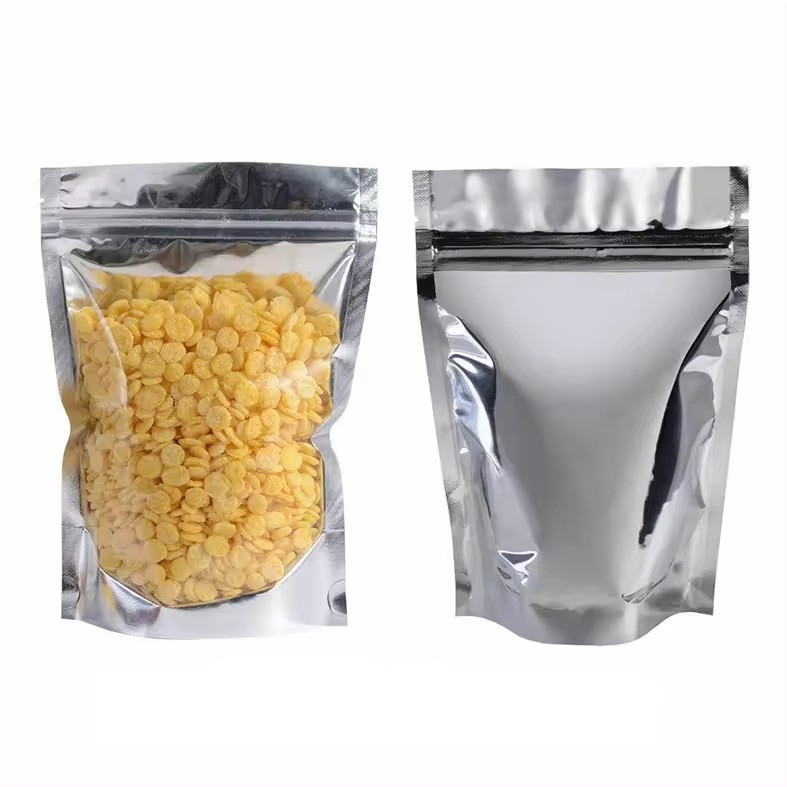 Saco de alimento de alumínio de folha de alumínio refeitável armazenamento de doces biscoitos nozes chá saco de zíper vertical com janela transparente