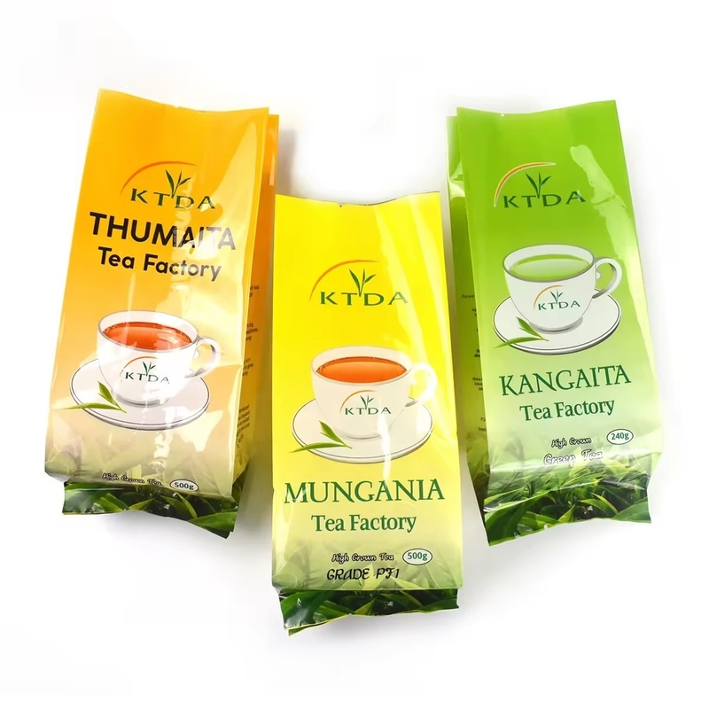 Impressão personalizada laminada 240g 500g Saco de plástico à prova d'água Bolsa de volta Folia de selo de qualidade alimentar Sacos de embalagem de chá Gusset lateral