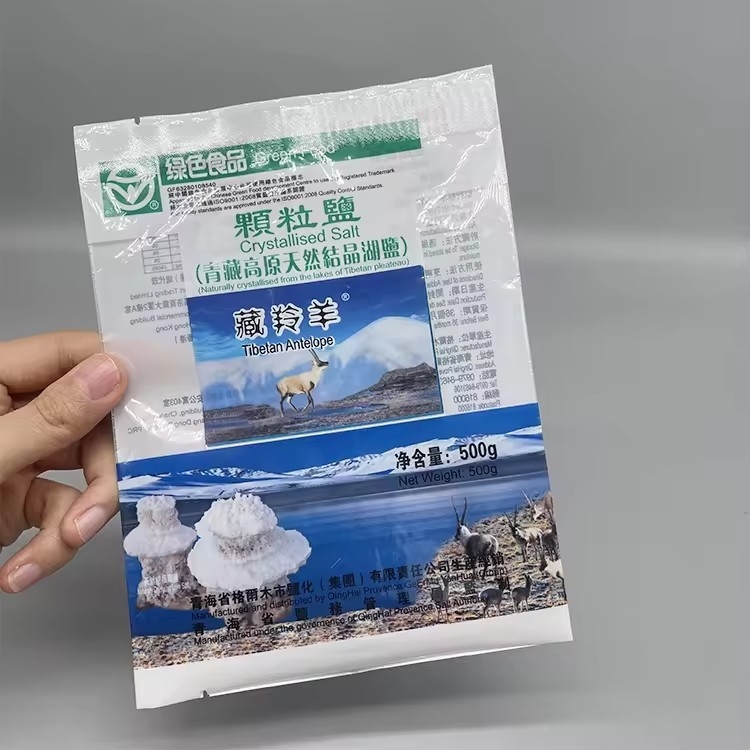 Impressão personalizada Selo de três lados Bolsa de vedação traseira de vácuo para sal Plastic branco Mylar Bolsa de fecho Embalagem com janela clara