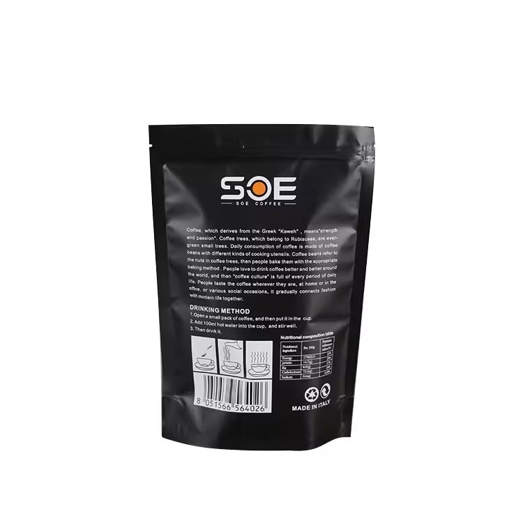 Logotipo personalizado em pé revestido de folha de alumínio embalagem plástica saco de alimentos com fecho de fecho sacos Mylar grãos de café