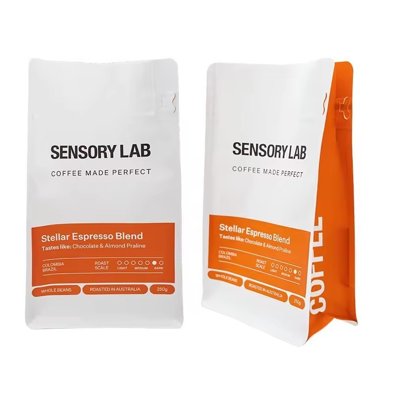 Impressão personalizada 250g 340g 500g Biodegradável Bolsa lateral Gusset Bolsa de plástico Folha Mylar Embalagem Bolsa de fundo plano
