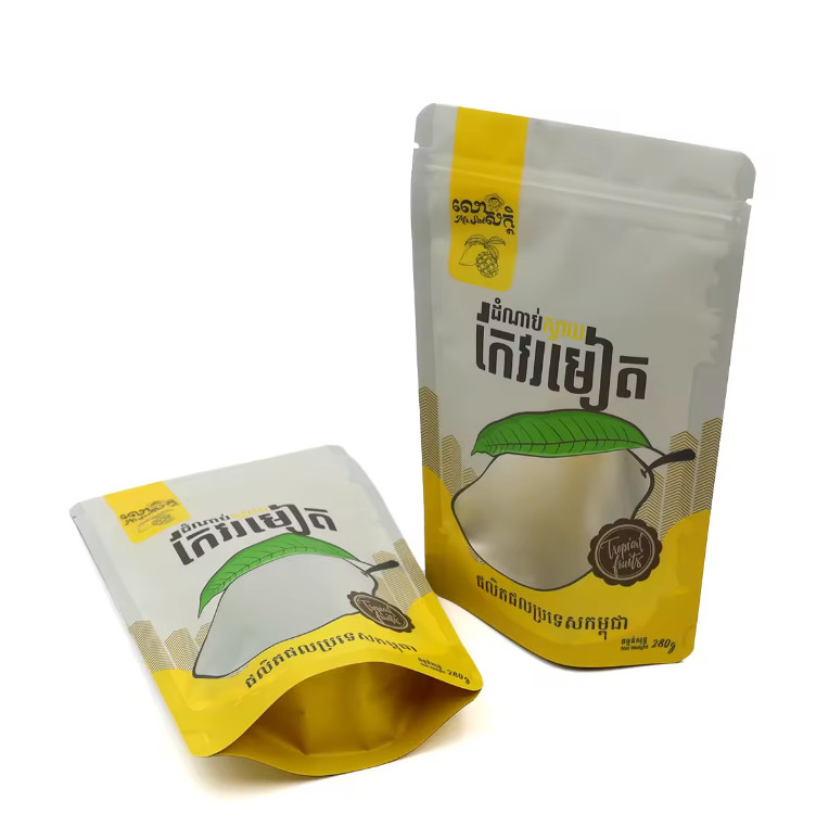 Bolsas de alimentos de plástico laminado recolocável embalagem personalizada Impressa Designada Bolsa de polipropileno para frutas secas