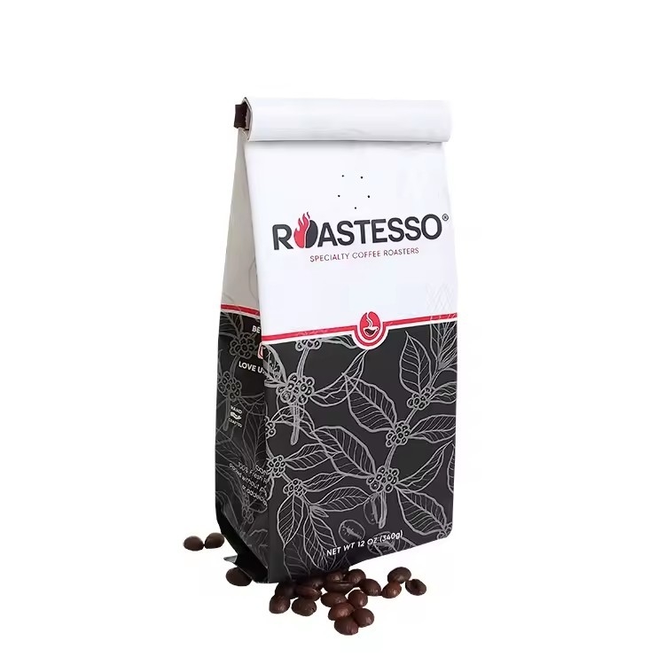 Fábrica Biodegradável Personalizada Grátis Cartão Kraft Grão de Café Lado Gusset Saco de Embalagem Saco Negro