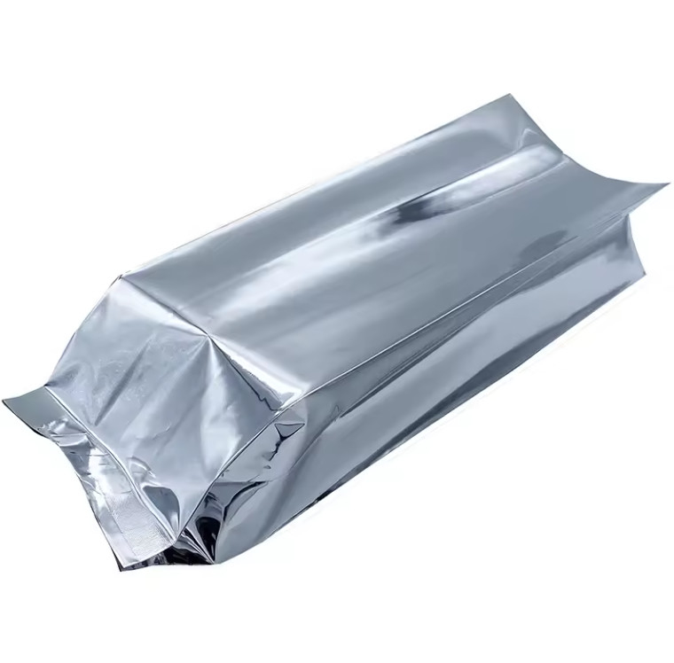 Folha de alumínio de prata brilhante laminada Selo térmico Retro Selo lateral Gusset Embalagem de alimentos Bolsa de grãos de café sacos