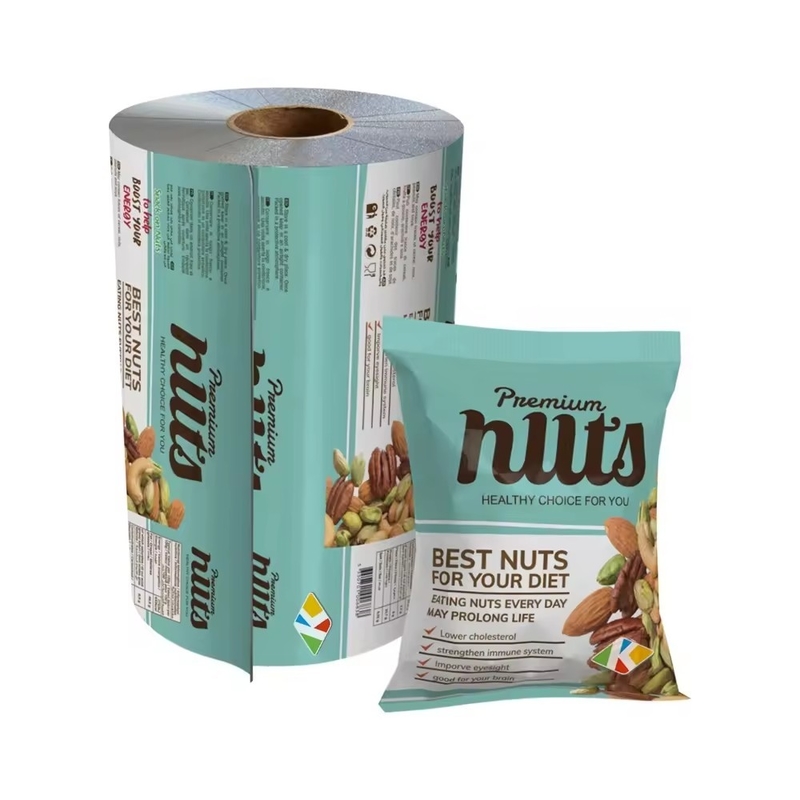 Película de embalagem de alimentos em folha de alumínio impressa sob medida/saqueta laminada de plástico de embalagem rolos de filme de plástico para lanches