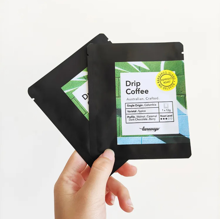 Impressão digital de 3 lados fechados Saco de bolso plano para filtro de café de gotejamento Embalagem de filtro de café pendurado na orelha Saco de café