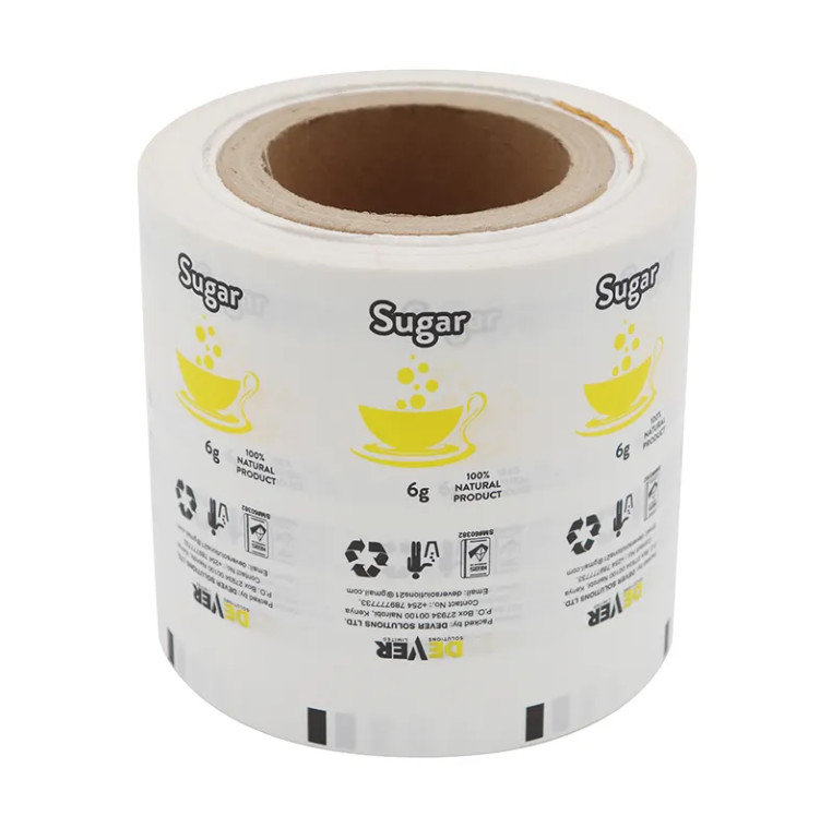 Comércio a retalho de embalagens de plástico personalizadas para alimentos Film laminado de papel de açúcar Saquete de papel de açúcar Film de embalagem automático para venda