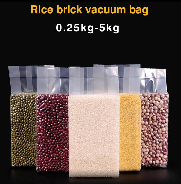 Impressão em gravura de alimentos embalagem de arroz plástico vácuo 1kg 2kg 5kg 10kg Pe saco de vedação térmica com alça
