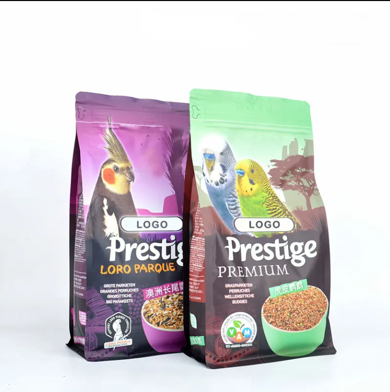 Impressão de logotipo personalizado Eco-friendly Side Gusset Ziplock Plástico Seco Cão, Gato, Peixe, Peixe, Alimentos para animais de estimação Saco de fundo plano Embalagem de alimentos para aves selvagens