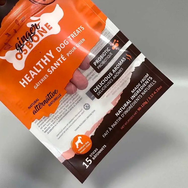 Impressão personalizada 3 selos laterais Transparente Saquete Cachorro Cachorro Alimentos Snack Saquete Embalagem Saco Mylar