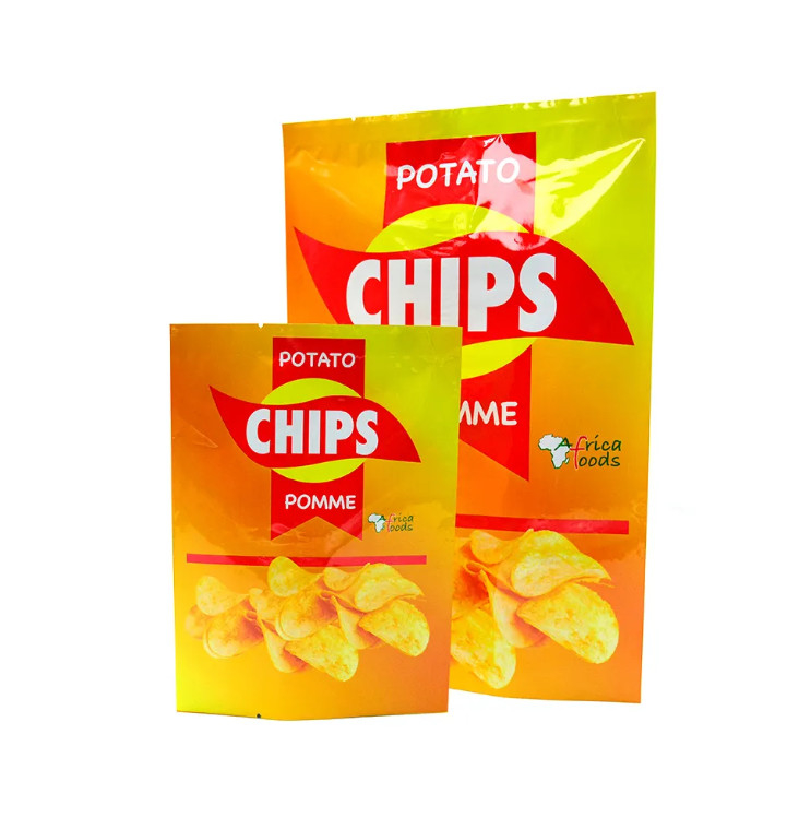 Sacos de plástico laminados amarelos brilhantes de qualidade alimentar para batatas fritas selante térmico folha de alumínio traseiro saco de selante lateral para snack pacote