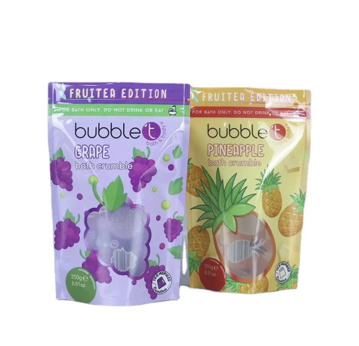 Bolsas de embalagem de plástico de ziplock refeitáveis com janela clara para esfregar o corpo e embalagem de sais de banho