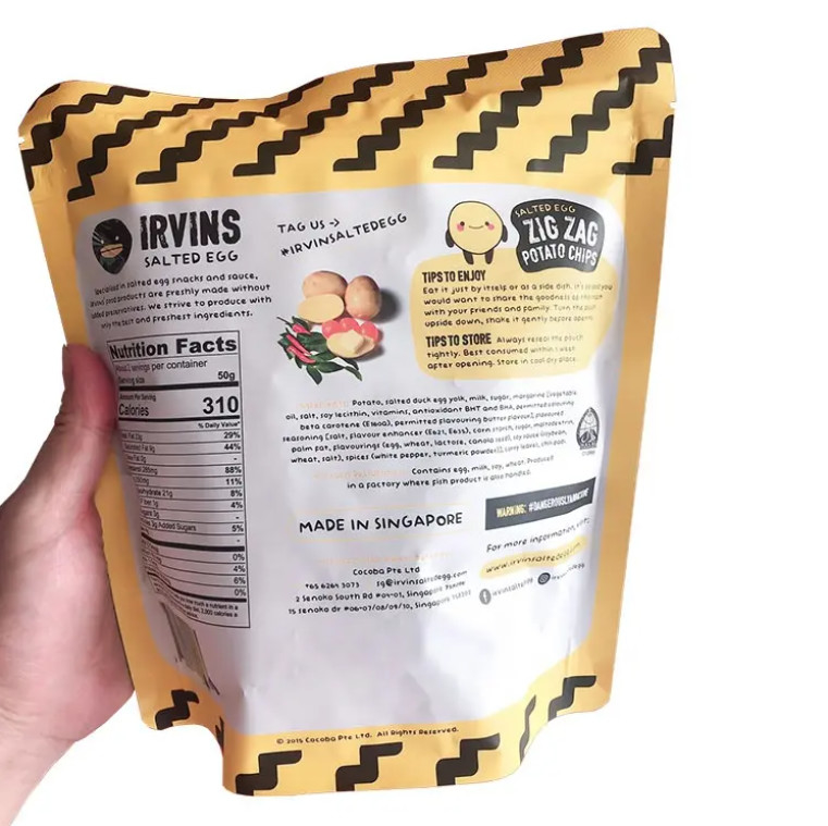 Embalagem de batatas fritas Personalização Ziplock Stand Up Alumínio Folha de plástico Food Packet Bolsa Saco Para Batatas fritas Snack Food