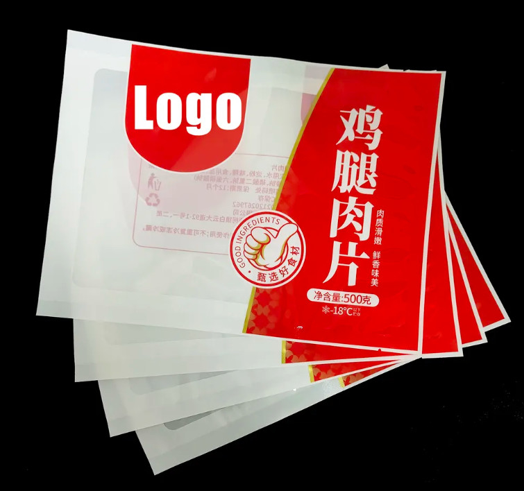 Logotipo Impresso Personalizado Carne PE Nylon Tear Notch Selos Termais Claros Sacos de Embalagem Sacos de Selos de vácuo de qualidade alimentar